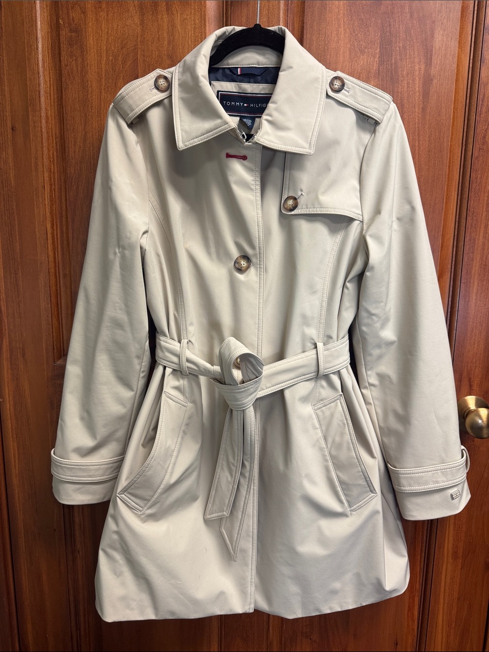 Tommy Hilfiger Cream Double-Breasted Trench Coat with Belt